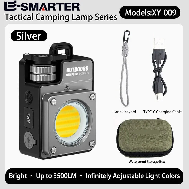 COB Camping Light with Magnetic Hook Emergency Charger, IPX4 Waterproof Camping Lantern LED Light for Outdoor Oasis Select XY009 silver