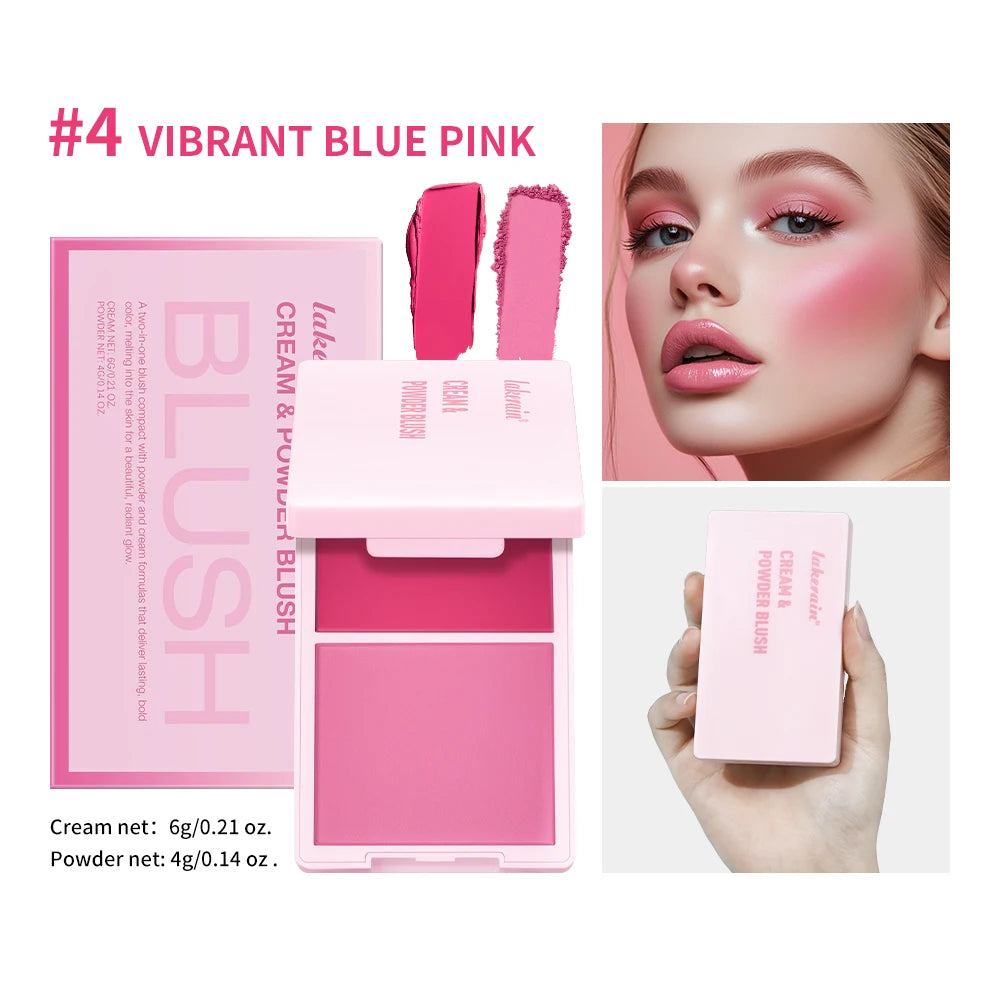 Lakerain 2 IN 1 Cream & Powder Blush Long-Lasting Wearing High Pigment Natural Pink Blusher Waterproof Matte Blush Makeup Oasis Select 4Vibrant Blue Pink