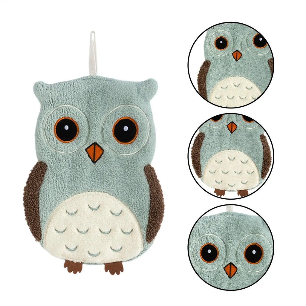 Hand Towel 1PC Cute owl Hanging Towel Kitchen Hand Towel Bathroom Soft Absorbent Handkerchief Wipe Towel Cartoon Kids Towels Oasis Select