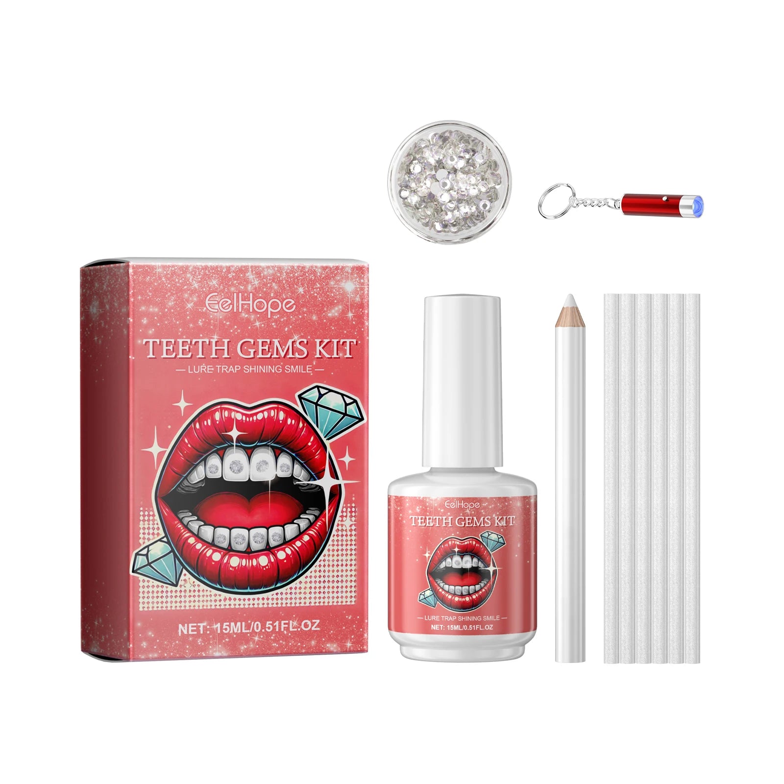 Eelhope Teeth Gems Kit DIY Set of Dental Gemstones Fashionable Dental Decoration Shining Brightening Stickers Convenient Drills Oasis Select 1Set