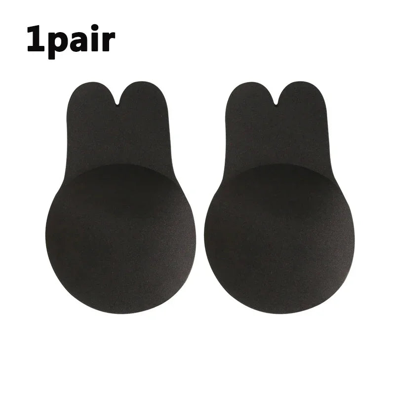 Women Breast Lifting Stickers Push Up Bras Silicone Invisible Chest Strapless Breast Rabbit Lift Up Tape Nipple Cover Bra Pads Oasis Select Black-1pair 13cm