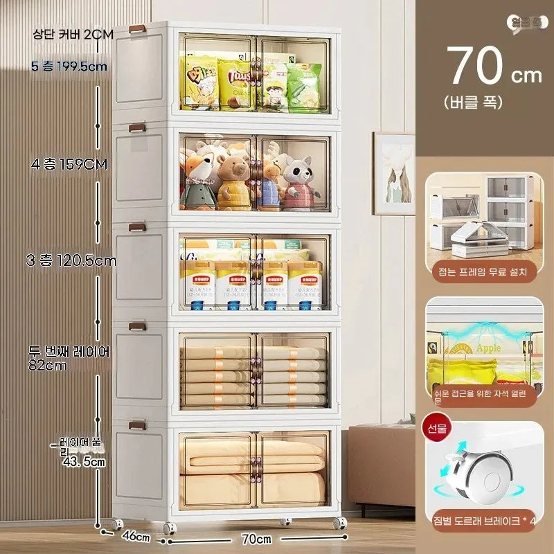 3/4/5 Layers Multifunction Folding Living Room Cabinet Closet Organizer With Wheel Stackable Sundries Large Capacity Storage Box Oasis Select 70cm wide- 3Layers