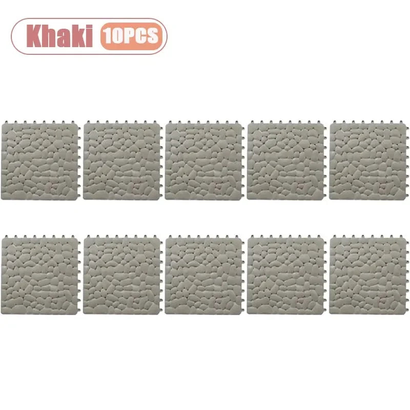 1-10PC 30X30cm Bathroom Pebble Non Slip Mat Waterproof Splicing Shower Pad for Toilet Room Floor Drop Resistant Foot Cushion Mat Oasis Select Khaki-10PCS