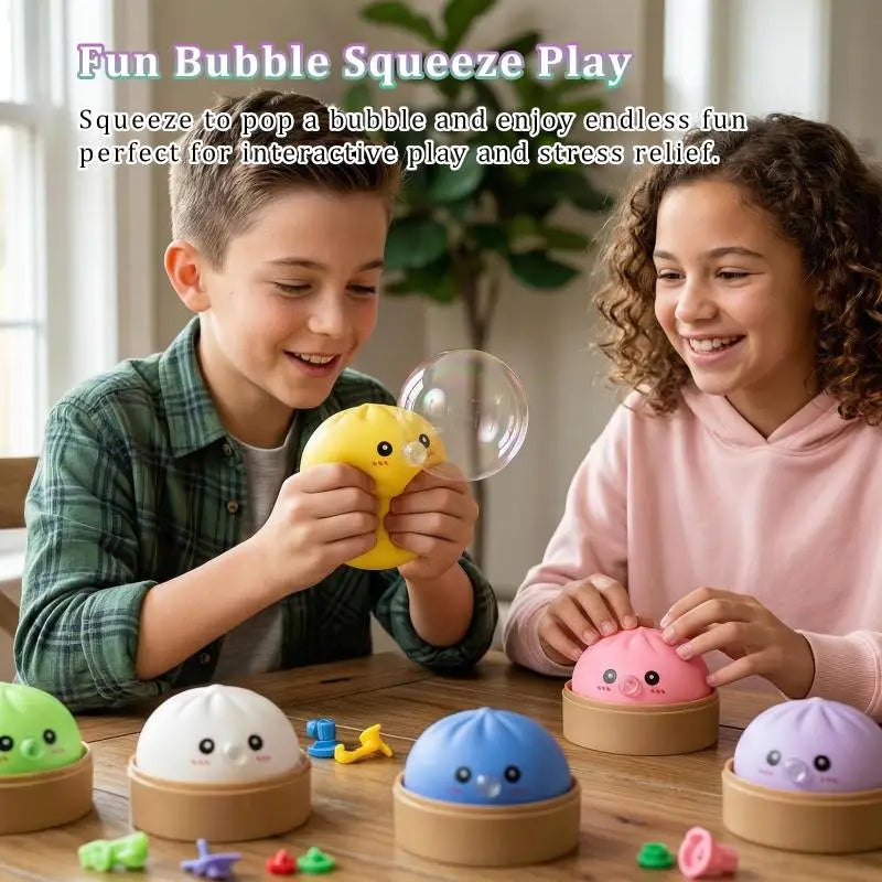 Cute Bubble Blowing Bun with Steamer Dumpling Fidget Toy, Soft Squeeze Stress Relief Toy Gift Oasis Select