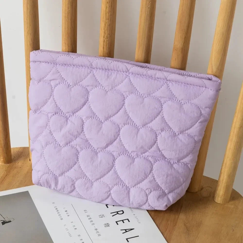 Fashion Korean Large Capacity Cosmetic Bag Women Soild Heart Quilting Handbag Portable Travel Lipstick Makeup Storage Bags Oasis Select PURPLE