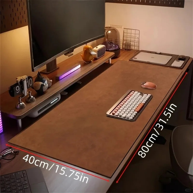 1pc Vintage Faux Leather Desk Mat & Mouse Pad, Non-Slip Double-Sided with Stitched Edges, Easy Clean for Office Home Laptop Oasis Select 80x40cm