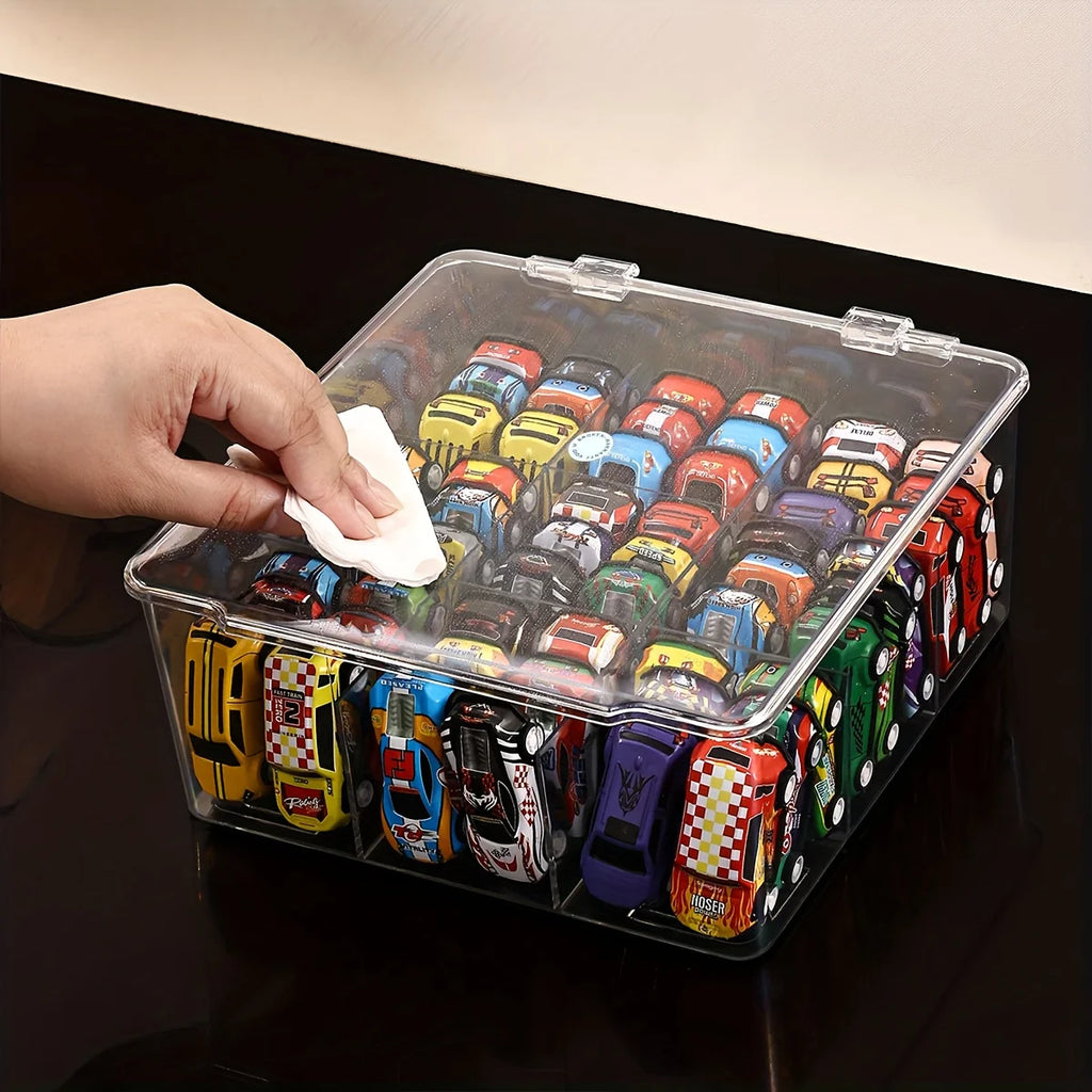 1pc Transparent/Semi Transparent Black Flip Cover Toy Car Model Storage Box, Large Capacity Suitable for Hot Wheels Display Box Oasis Select