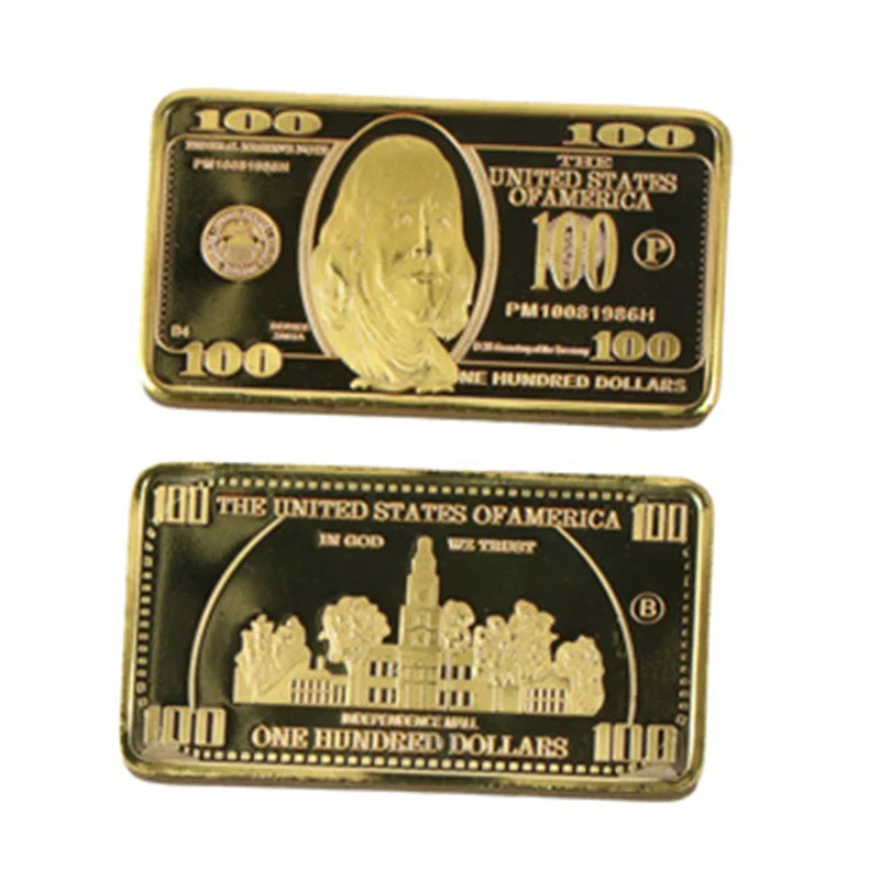 1pcs USA 100 Dollar Bullion 24k Gold Bar American Metal Coin Golden Bars USD With Gif Oasis Select