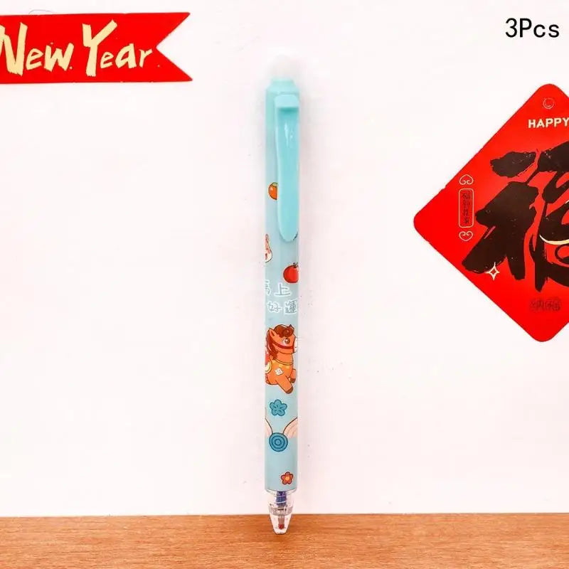3Pcs Cute Cartoon New Year's Pony Erasable Pen Press Magic Brush Gel Pen Student Stationery Supplies New Year Stationery Gifts Oasis Select A3
