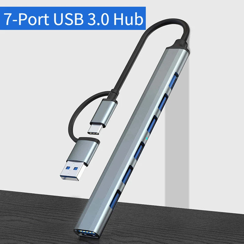 USB+Type C 7 Ports USB 3.0 HUB Expander High Speed OTG Adapter Docking Station For PC Macbook Laptop Hard Drive Mouse Keyboard Oasis Select