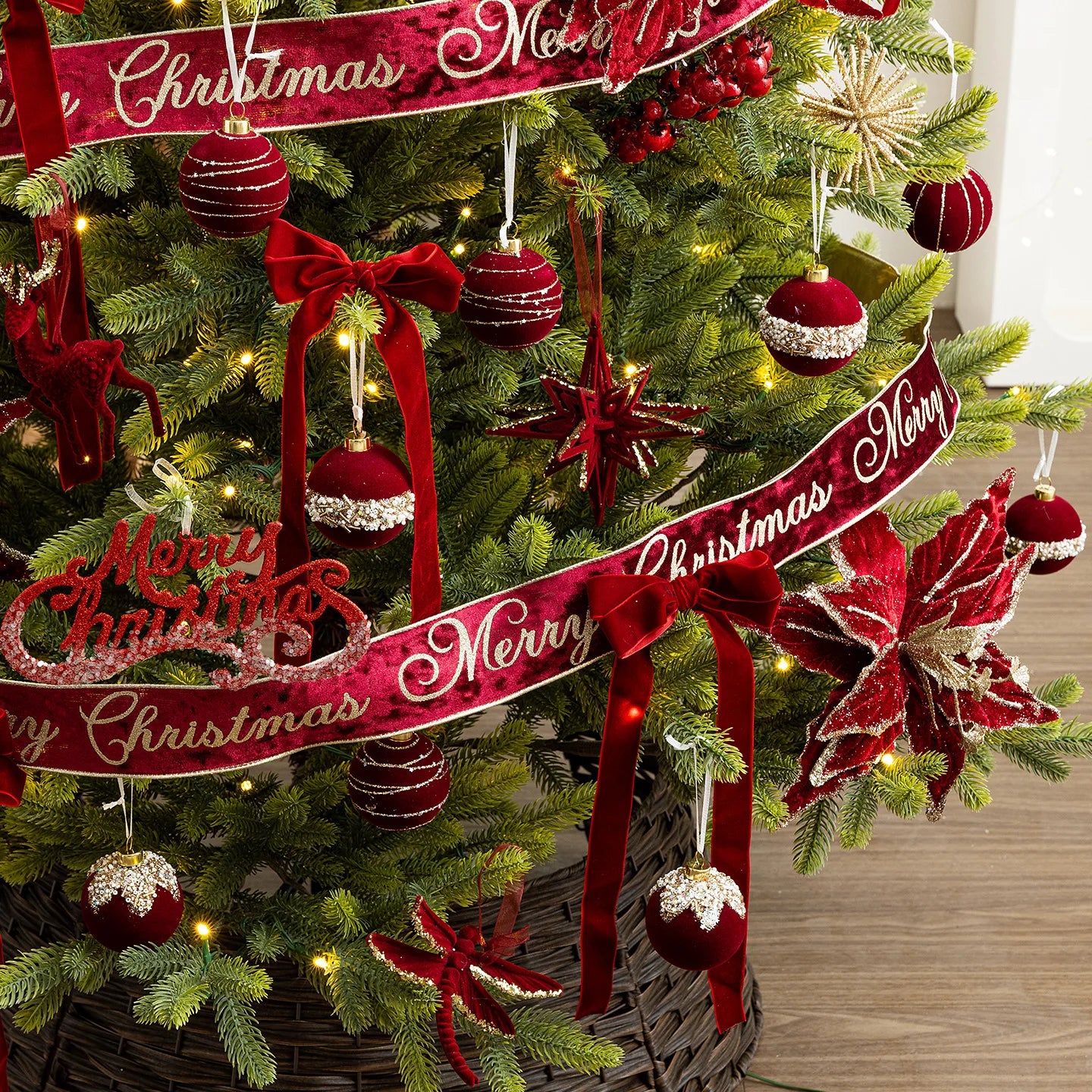 5pcs Velvet Bow Christmas Double-Layer Burgundy Bow Hanging Ornaments for DIY Christmas Tree Decorations Oasis Select