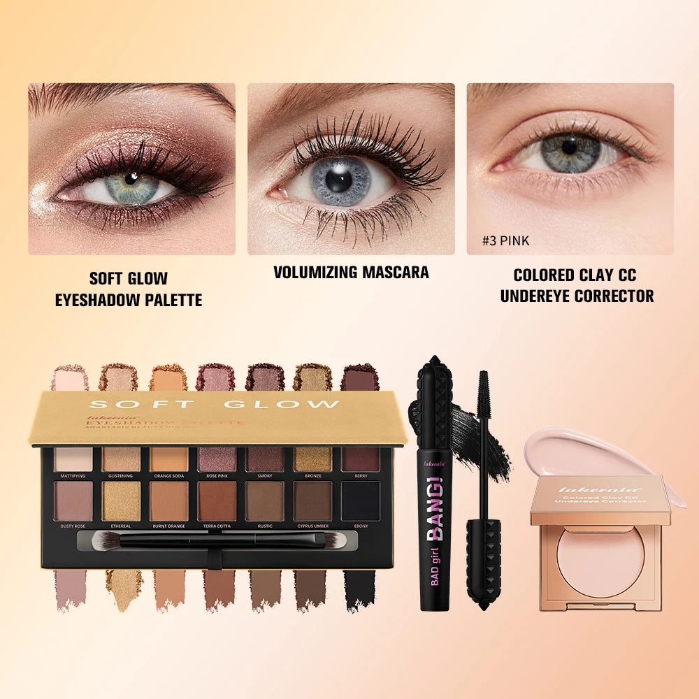 3pcs/set CC Full Coverage Undereye Color Corrector Glow Eyeshadow Palettes Volumizing Mascara Lasting Beauty Eyes Makeup Kit Oasis Select SET 3