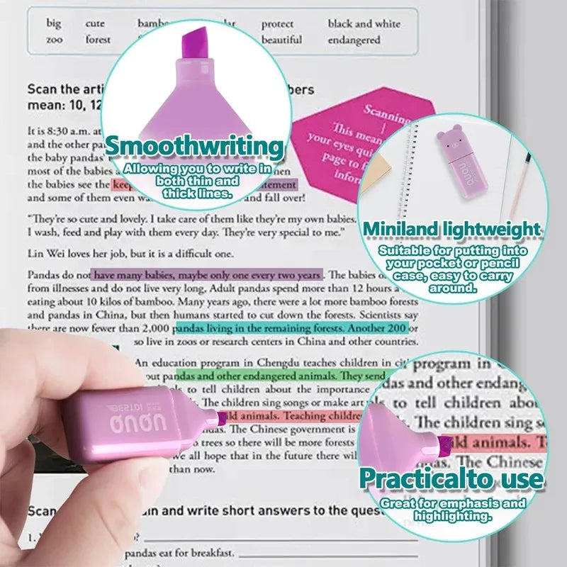 4/5/6Pcs Mini Highlighter Pens Bear Macaron Colors Highlighting Stationery Drawing Noting School Supplies Oasis Select