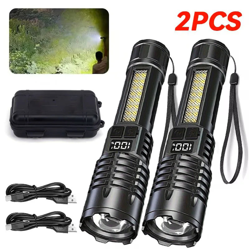 Mikenoon Rechargeable LED Flashlight | COB Side Light, 5 Modes