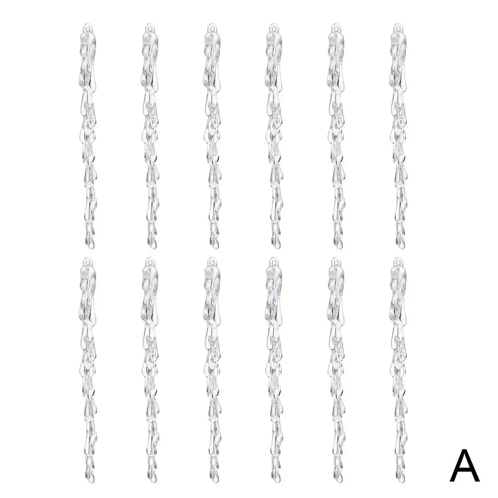 12pcs Acrylic Simulation Ice Xmas Tree Hanging Clear Fake Icicle Pendant Ornament Merry Christmas Party Decoration New Year Oasis Select A