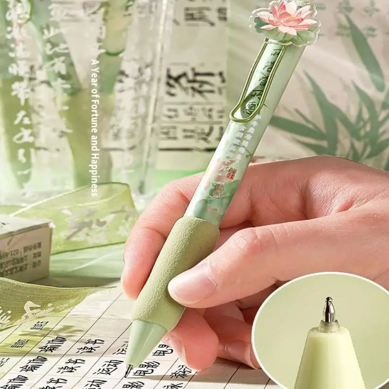 4PCS/Set Retractable Gel Pen with Acrylic Sticker Decoration Cute Cartoon Design Creative Personality Pen for School Office Oasis Select