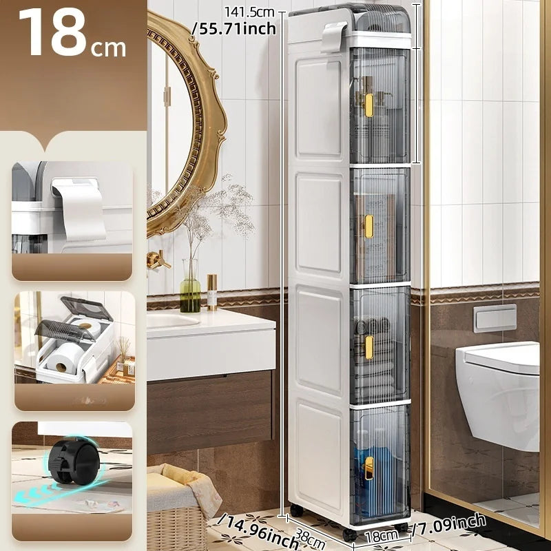 18cm Narrow Storage Cabinet, Multi-Tier Slim Organizer for Bathroom/Living Room, Holds Towel/Tissue/Cosmetic, Space-Saving Shelf Oasis Select with a lid-4 Large