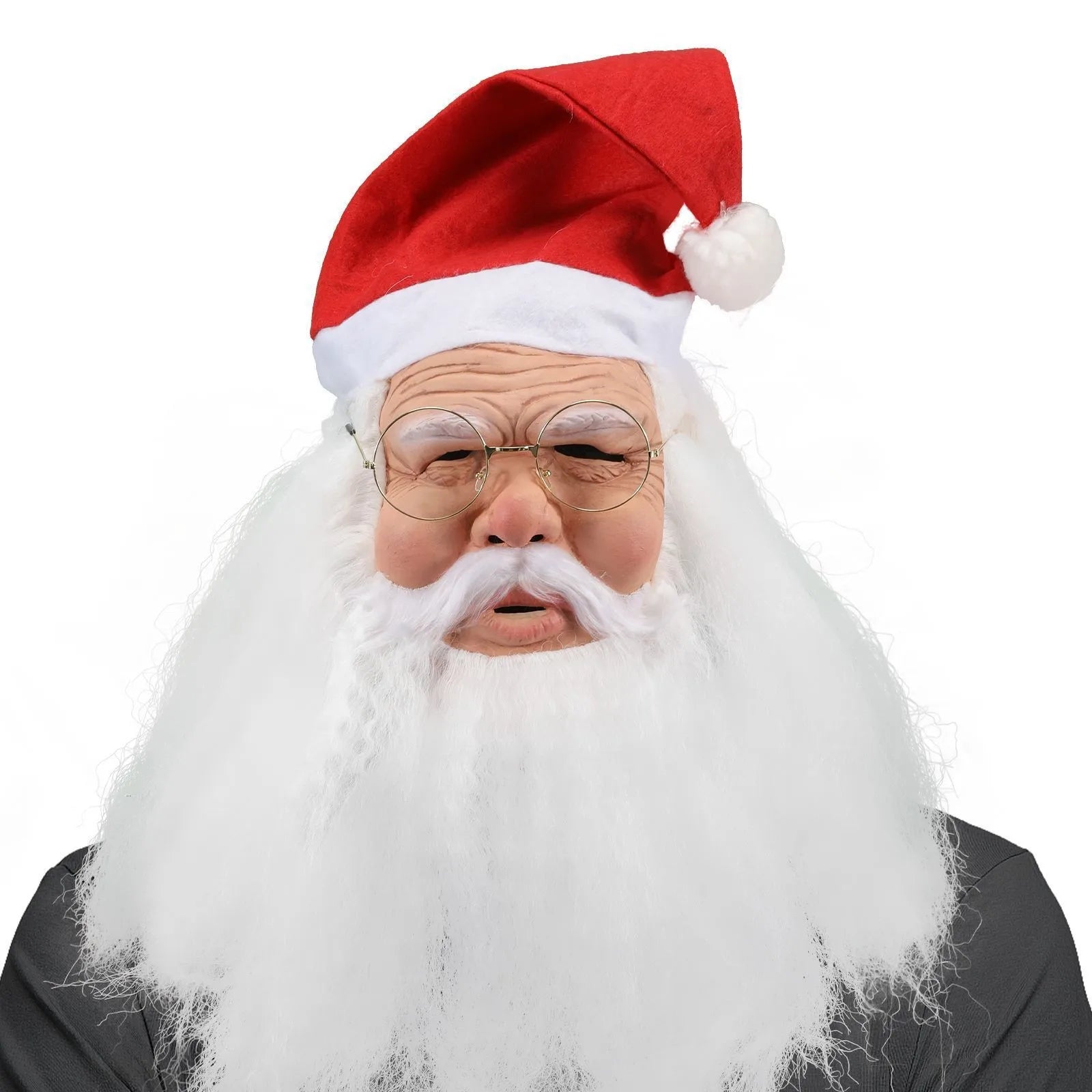 Santa Claus Full Face Latex Mask with Beard & Wig | Xmas Costume Holiday Costume Mask Oasis Select D