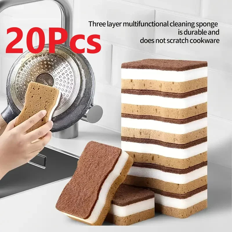 2-20Pcs Three-Layer Seaweed Cleaning Sponges Dishwashing Sponges High-Quality Kitchen Cleaning Cloths Kitchen Cleaning Brushe Oasis Select 20Pcs