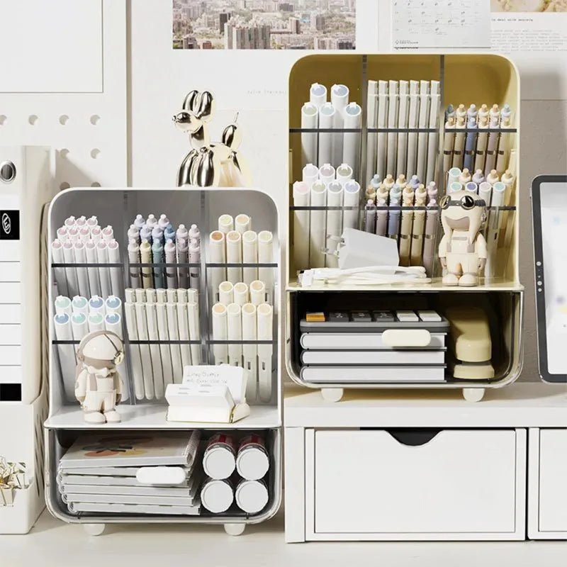 Desktop Storage Box with Acrylic Feel Student Makeup Storage Rack Drawer Style Miscellaneous Items Slanted Insertion Pen Holder Oasis Select