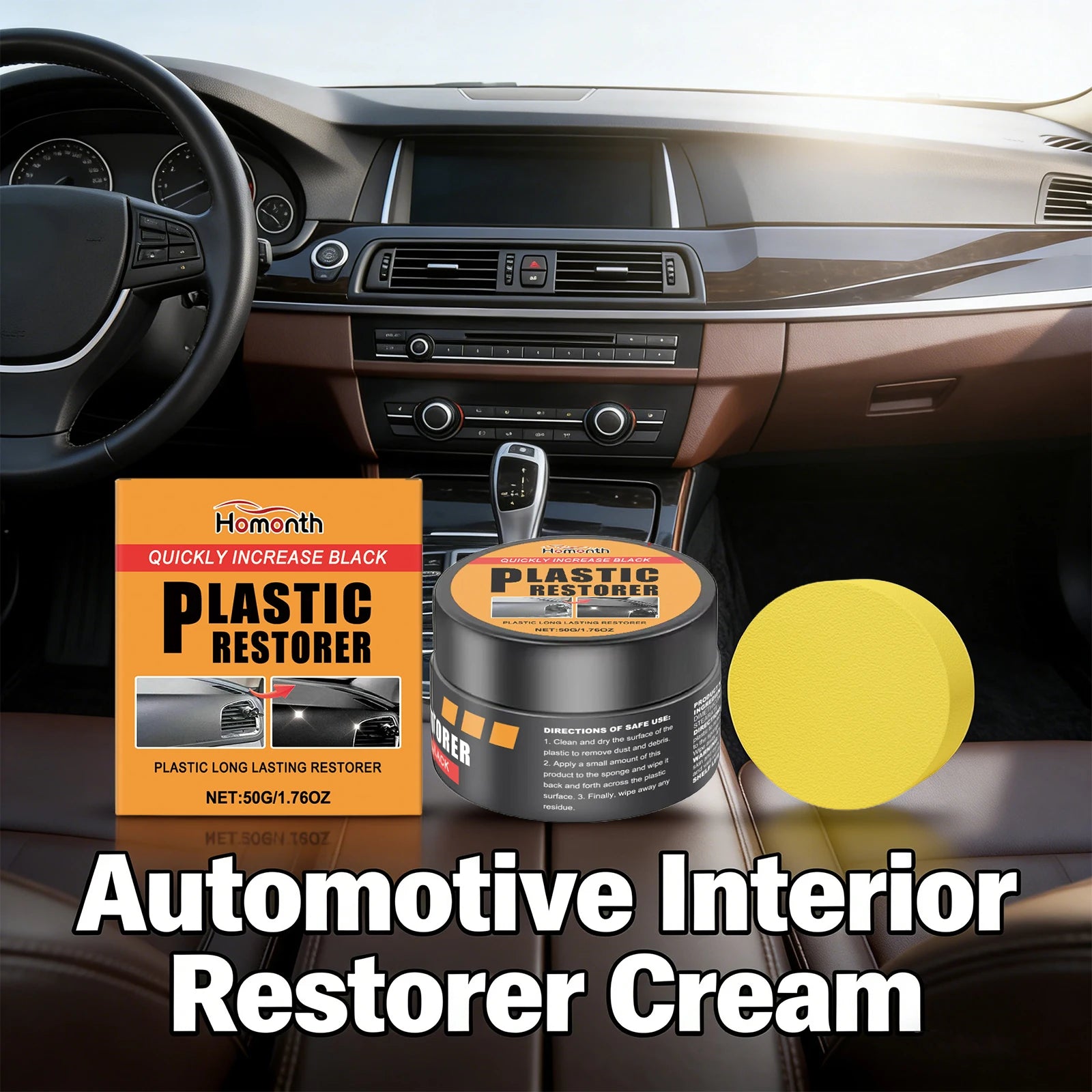 Automotive Interior Restorer Cream with Sponge Car Maintenance Cream UV Protection Repel Dust Stains Waterproof Repair Car Care Oasis Select