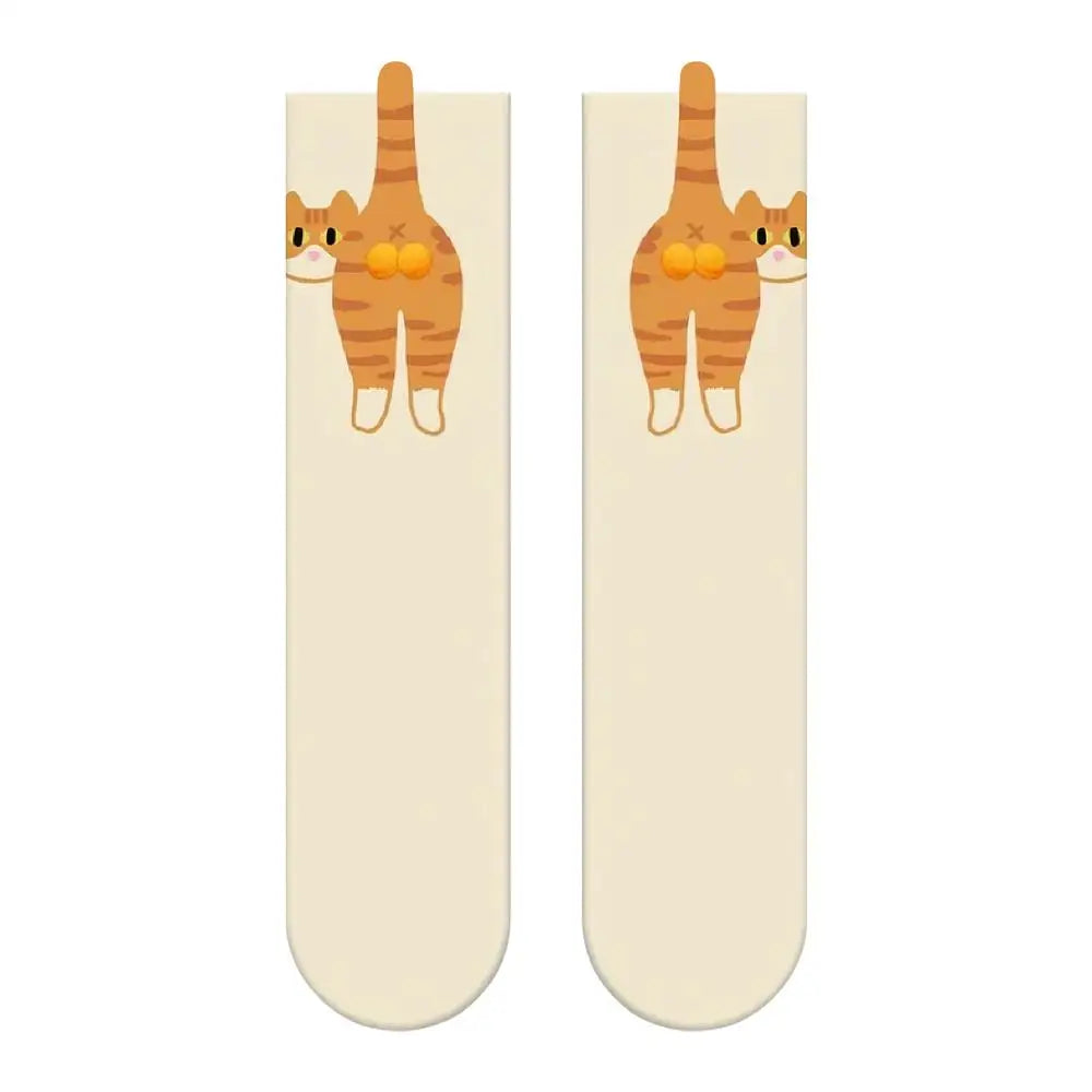 Cat Lover Socks Funny Cat Crew Socks With Balls Breathable Supplies Adorable Hosiery Cartoon Cats Pattern Middle Calf Socks Oasis Select White