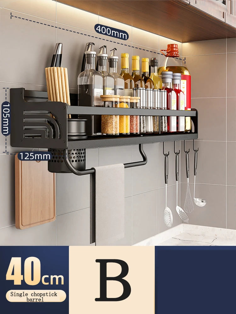 Kitchen Organizer Shelf Wall-mounted Spice Storage Rack Kitchen Knife Holder Wall Seasoning Chopstick Spoon Shovel Storage Oasis Select 40CM B