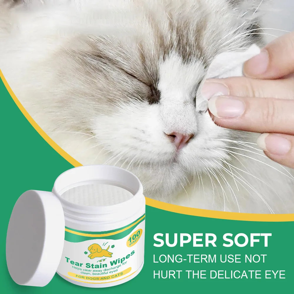 Pet Tear Stain Wipes 100 Pads – Vitamin B5 & C for Dogs & Cats Pet Eye Wipes Oasis Select