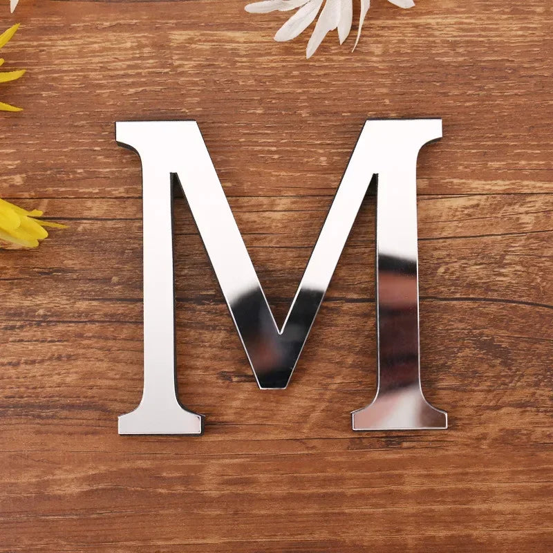 Silver Letter Acrylic 3D Mirror Wall Sticker Home Decor Alphabet Poster For Birthday Party Wedding Diy Wallpaper Peel & Stick Oasis Select M Silver
