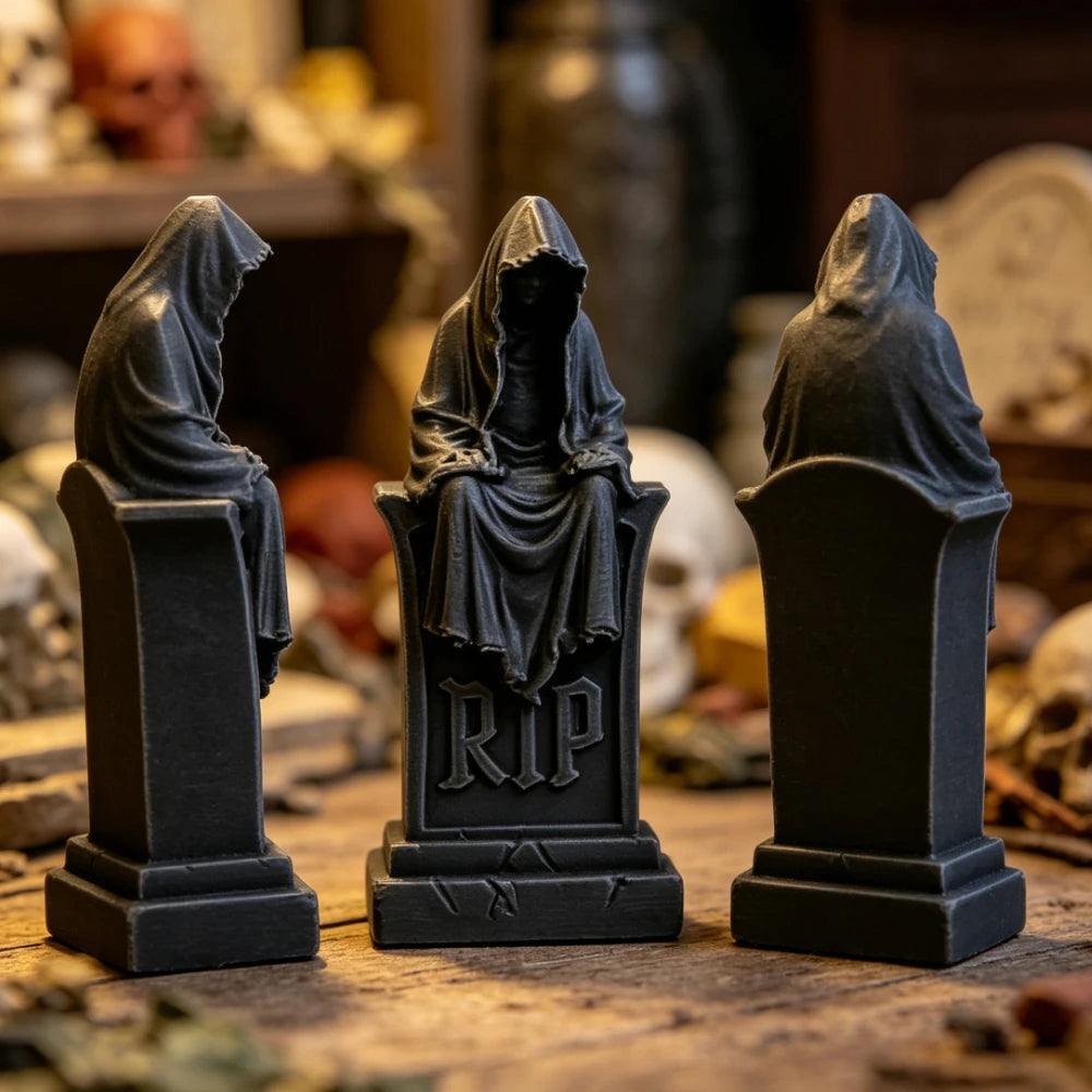 Unique Reaper Tombstone Figurine Gothic Halloween Statue Hooded Ghost Ornament Home Yard Altar Decor Spooky Art Enthusiasts Gift Oasis Select