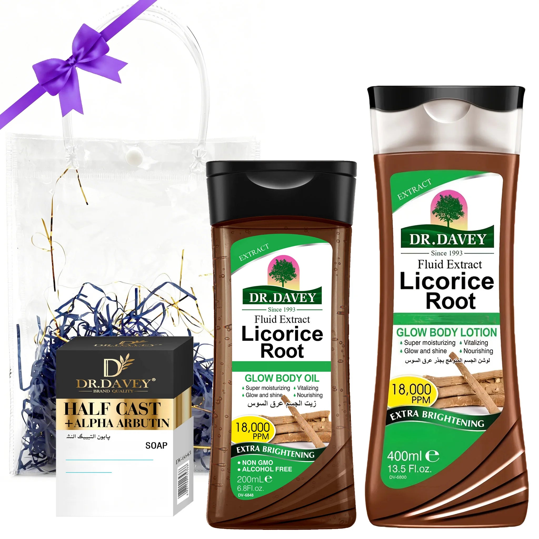 DR.DAVEY Licorice Body Care Gift Set – Lotion, Oil & Arbutin Soap
