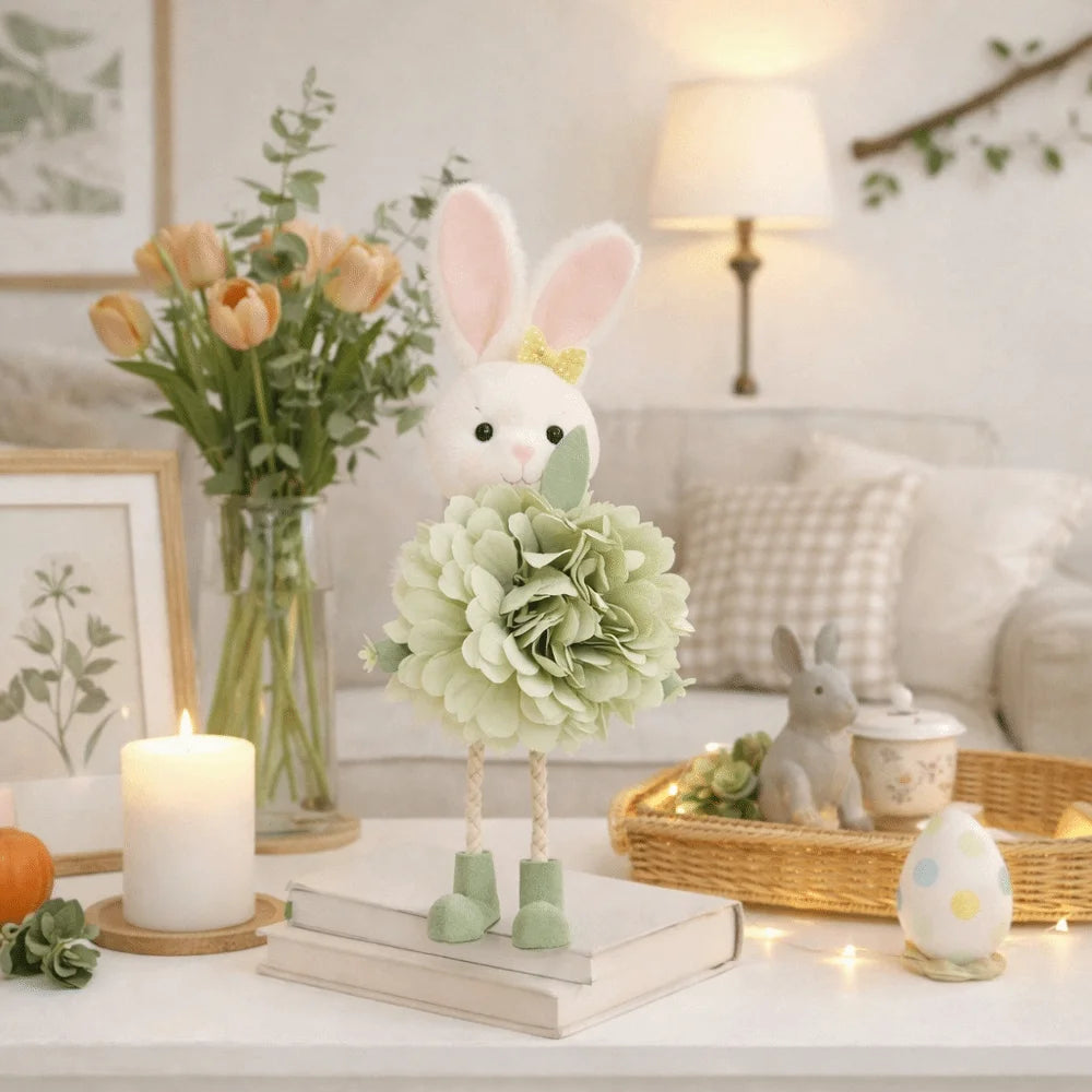 Cartoon Easter Bunny Figurine – Colorful Soft Long Legs Rabbit Decor