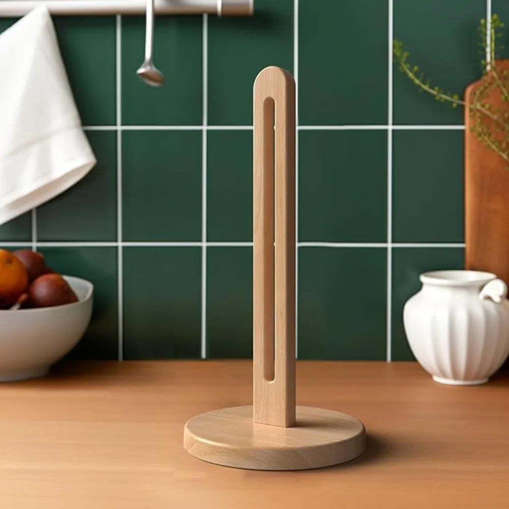 Wooden Vertical Tissue Stand Non Slip Base Countertop Roll Paper Rack Stable Desktop Organizer Household Fitting Practical Oasis Select