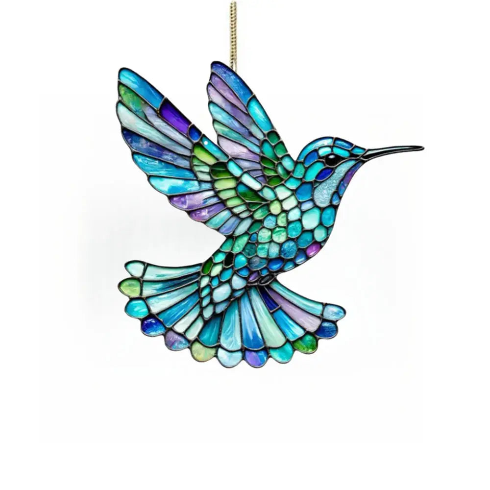 NEW Acrylic Painted Hummingbird Pendant Bird Floral Pattern Suncatcher Round Wreath Porch Window Outdoor Patio Hanging Ornaments Oasis Select 02
