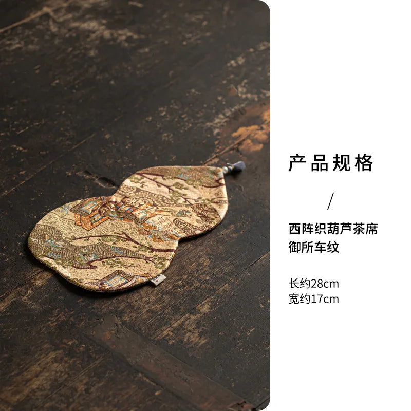Double-sided Tea Mat Nishijin Weaving Gourd Chinese Zen Style Tea Tablecloth Heat Insulation Mat Teapot Holder Tablecloth Oasis Select Carriage Pattern White