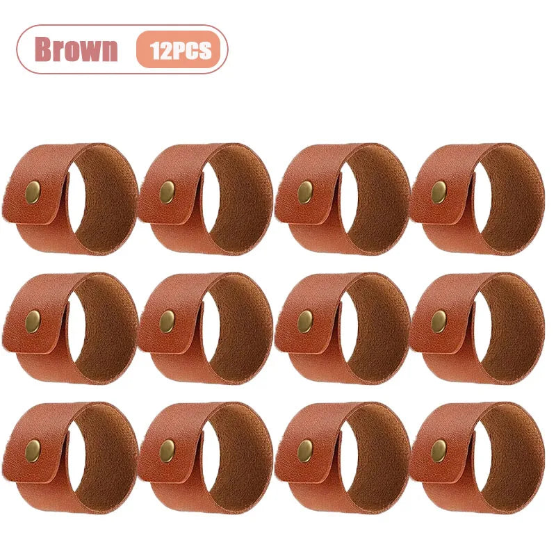 6-36PCS Leather Napkin Rings Vintage Farmhouse Thanksgiving Table Decor for Wedding Reception Banquet Dinner Party Oasis Select Brown-12PCS