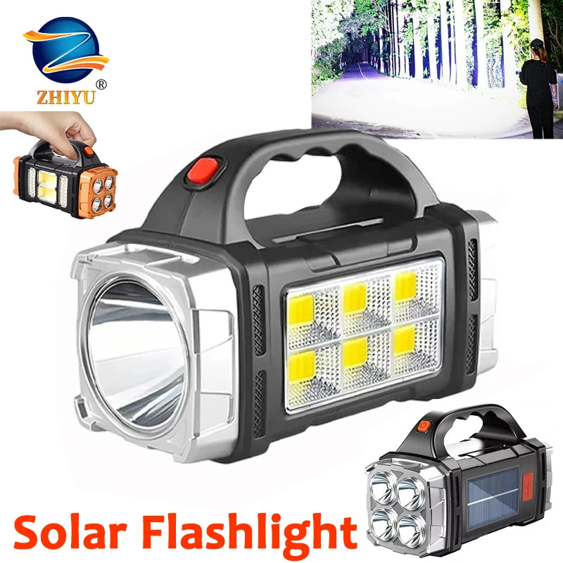 Solar USB Rechargeable LED Flashlight COB Work Light 15W