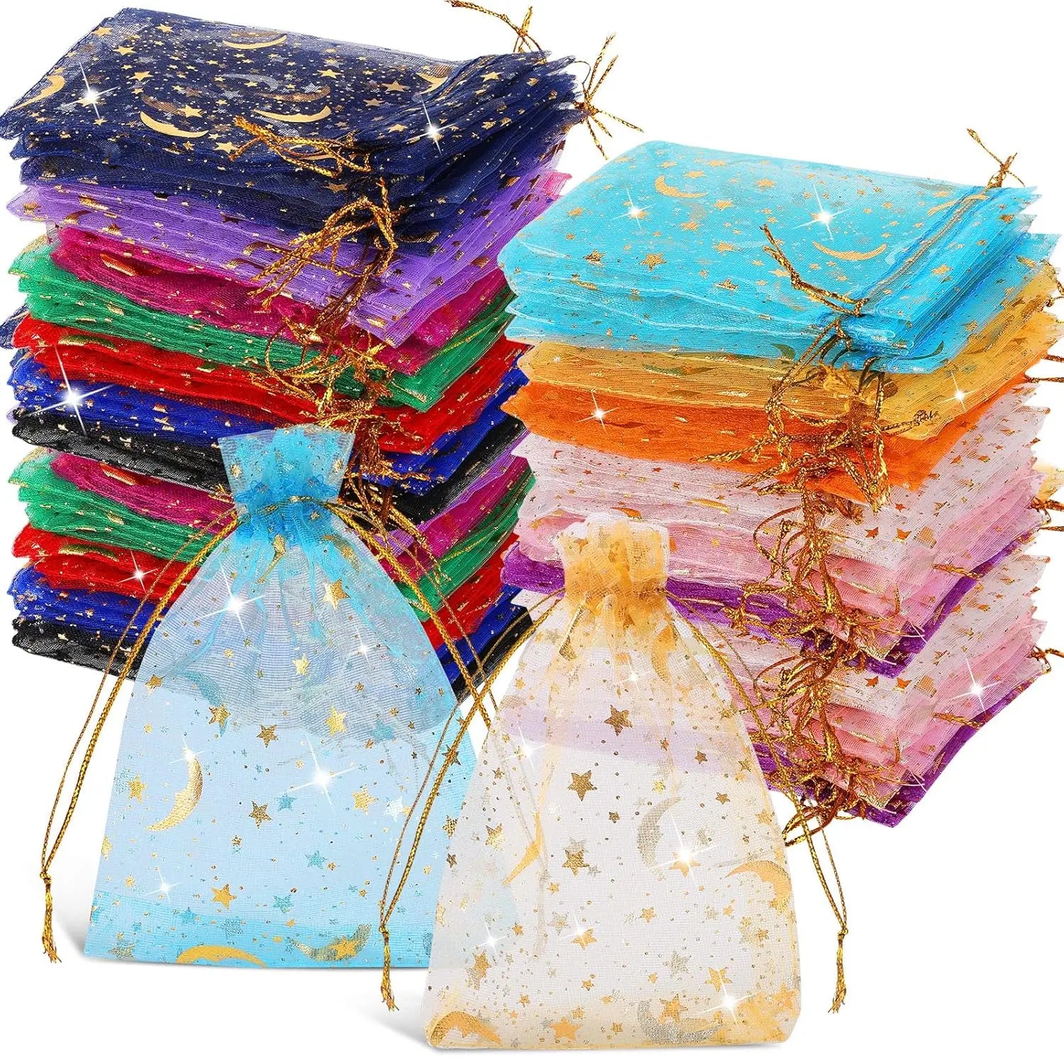 50pcs Mixed Color Moon Star Organza Bags Satin Drawstring Organza Pouch Wedding Party Favor Gift Bag Jewelry Watch Bags Oasis Select