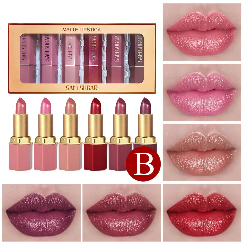 SAM SUGAR 6-Piece Matte & Pearlescent Lipstick Set | Long Lasting