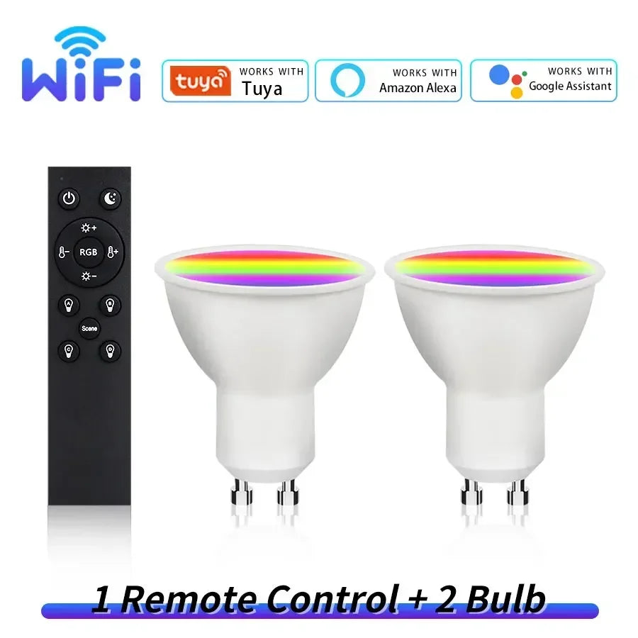 Tuya WiFi Smart GU10 LED Bulb – Alexa & Google Home, RF Remote Smart LED Spotlight Oasis Select 2 bulbs 1 remote 220V WiFi GU10 5w