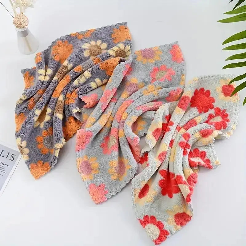 5Pcs Kitchen Cleaning Cloths Soft Absorbent Dishcloth Coral Sunflower Wiping Towel Rags Household Cleaning Cloth 30X30CM Oasis Select