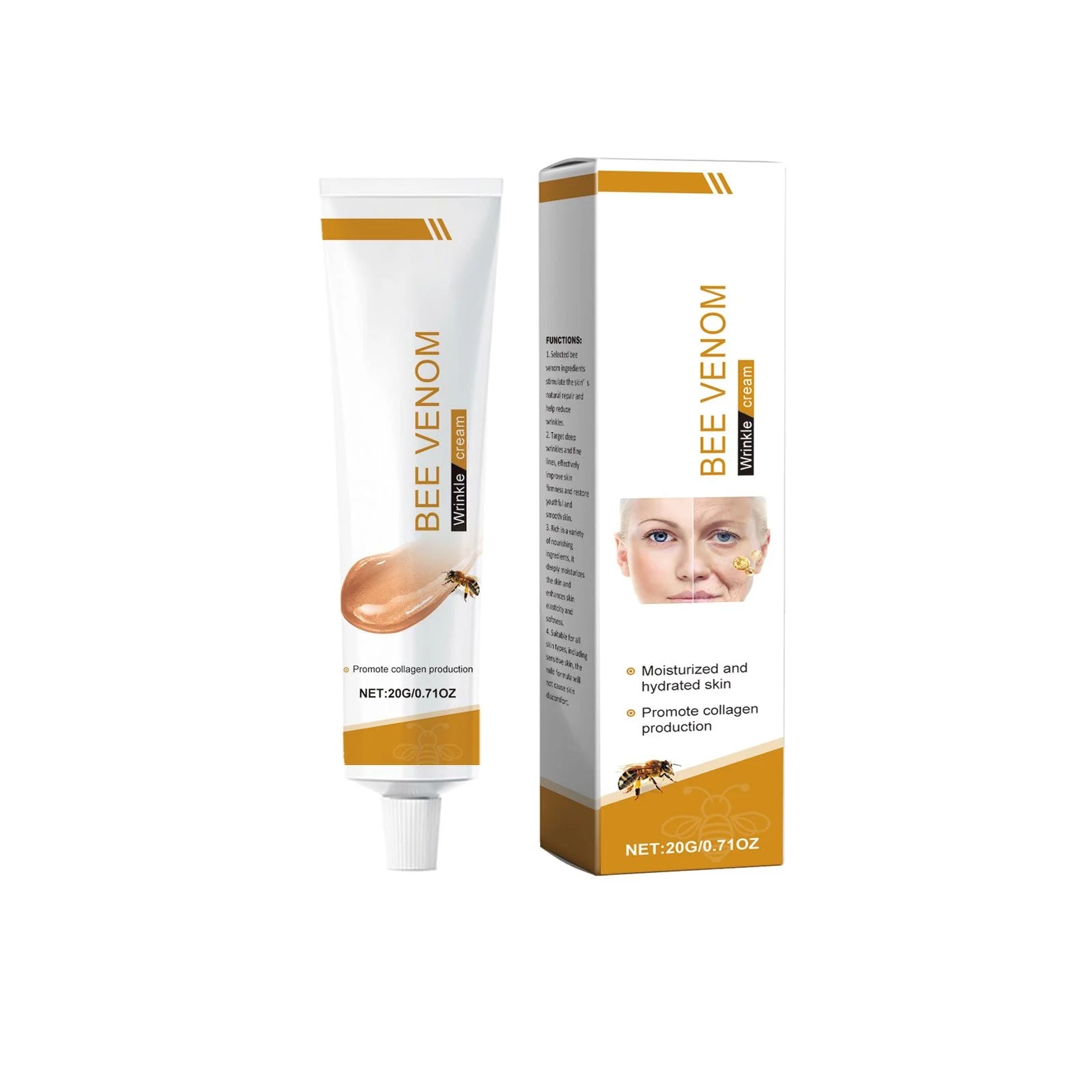 Bee Venom Wrinkle Removal Cream Firming Lifting Facial Moisturizing Deep Hydration Smoothing Fine Lines Anti Aging Face Cream Oasis Select 20g Boxed