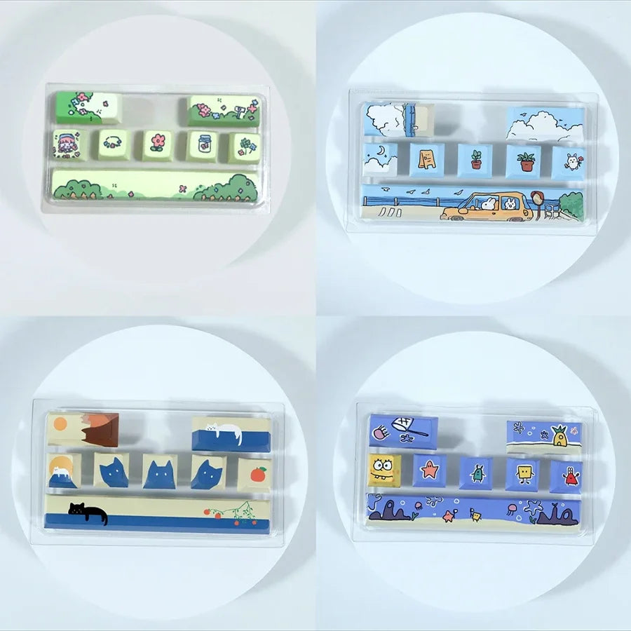 Eight-Piece Set Cute Cartoon Theme Personalized KeyCap Five Sides Thermal Sublimation Cherry High Mechanical Supplement Keycap Oasis Select