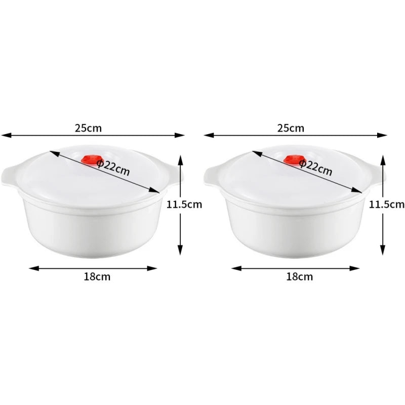 2Pcs Two Ear Round Microwave Lunch Box Household Plastic Heating Fresh Keeping Box With Lid Steamed Bun Instant Noodles Bowl Oasis Select L 2pcs
