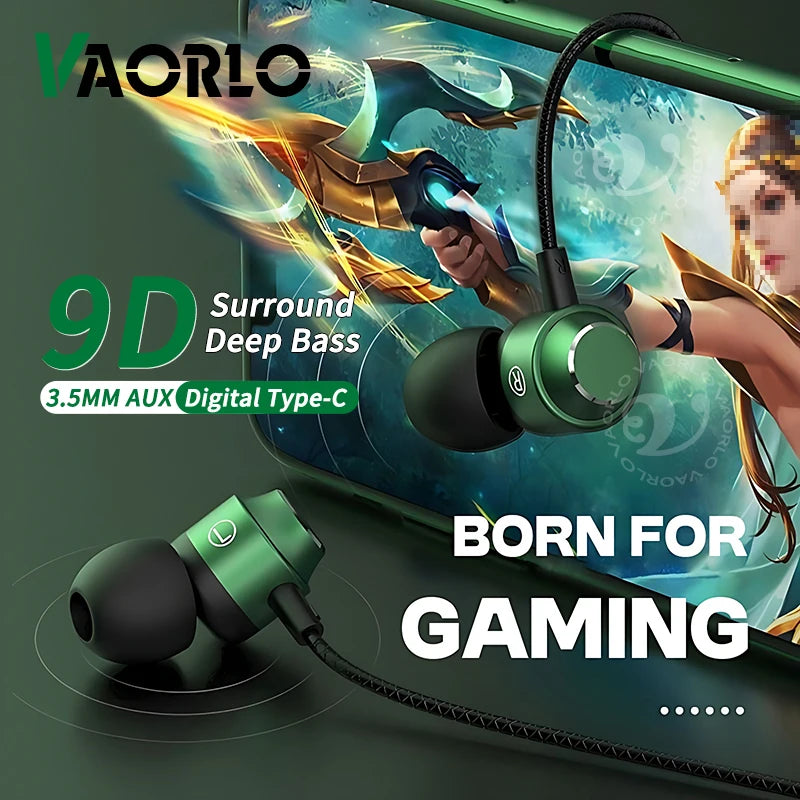 9D HIFI Heavy Bass Game Earphones 3.5MM AUX/Type-C 90° L Elbow Metal Magnetic Music Earbuds With Mic In-Ear Headsets For Android Oasis Select