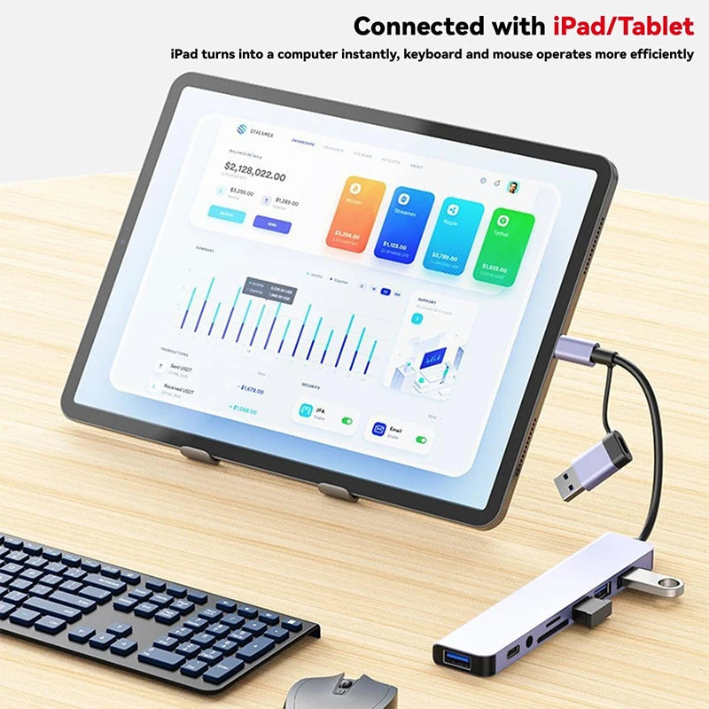 8 in 2 Type C HUB Docking Station USB Micro SD Card Reader with 3.5mm Audio Jack Adapter Laptop Tablet Phone Disk Converter Oasis Select