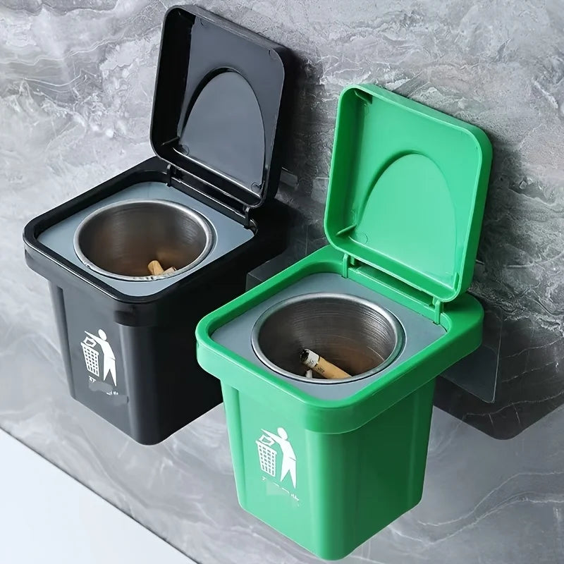Wall Mounted Ashtray with Lid Dustproof for Bathroom Toilet Living Room Creative Ash Bin Prevent Fly Ash Stainless Trash Can Oasis Select