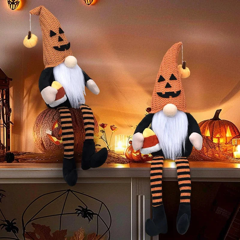 Halloween Long Legs Faceless Doll Dwarf Broom goblin Doll Creative Ornament Sharp Trick or Treat Hat Plush Gift Oasis Select