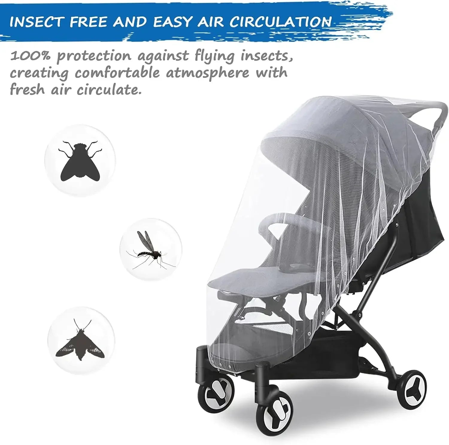 Baby Mosquito Net for Stroller Reusable Bug Net for Stroller Portable Mini Crib Portable & Durable Baby Insect Netting Oasis Select