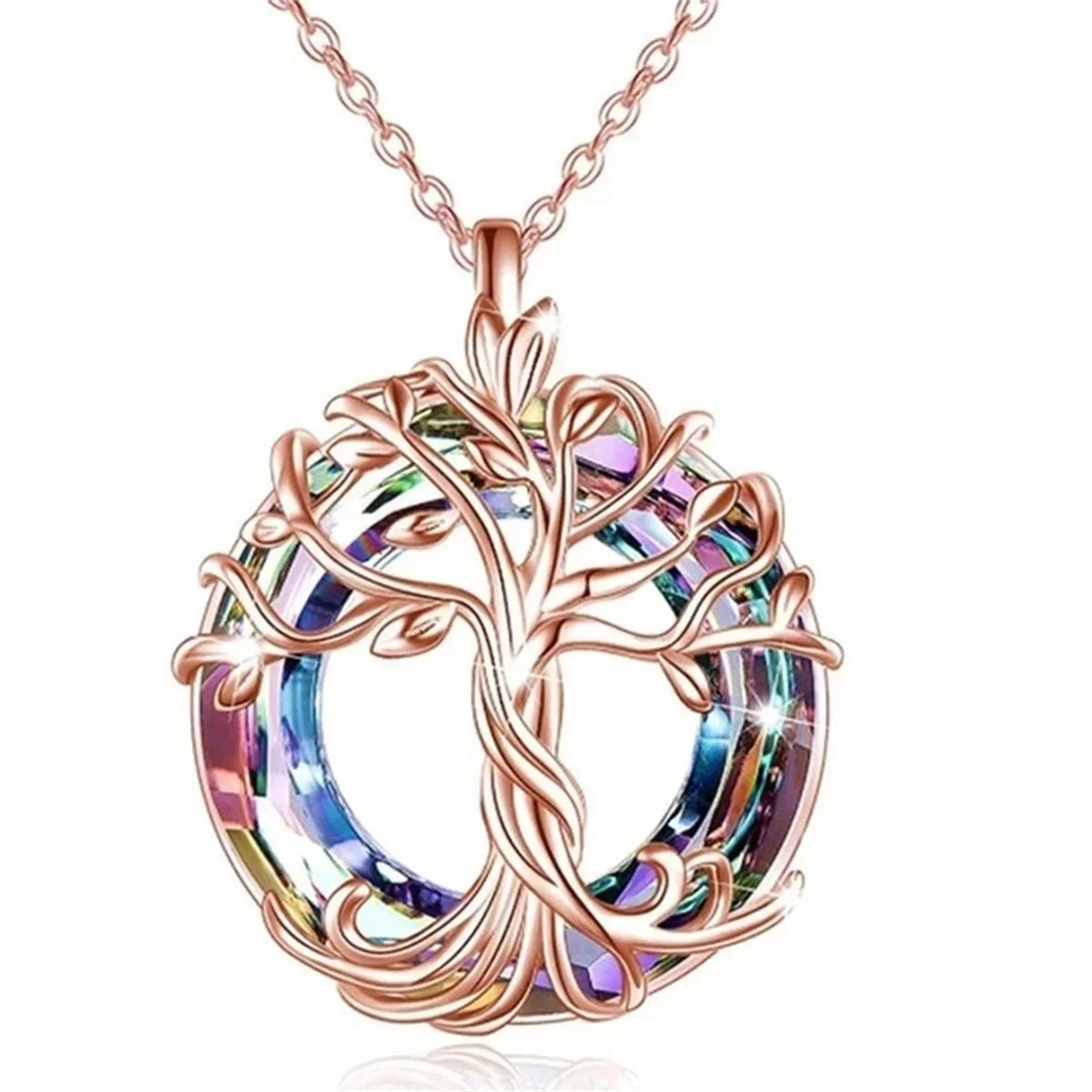 Exquisite Celtic Family Tree Necklace with Circle Crystal - Tree of Life Jewelry Gift for Women Girls Mom Birthday Oasis Select rose gold